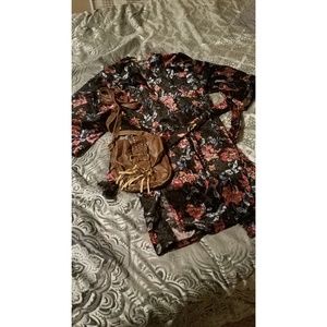 Floral Kimono with Satchel Bag